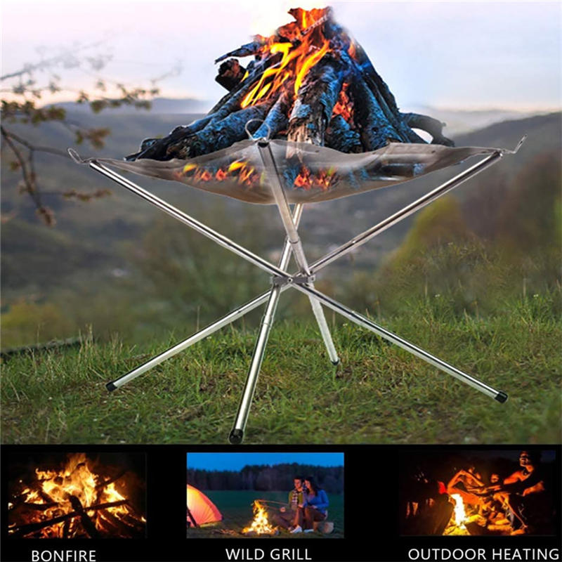Portable Fire Pit For Camping Collapsing Disassemble Stainless Steel Mesh Outdoor Campfire Fire Rack For BBQ Picnic Heating