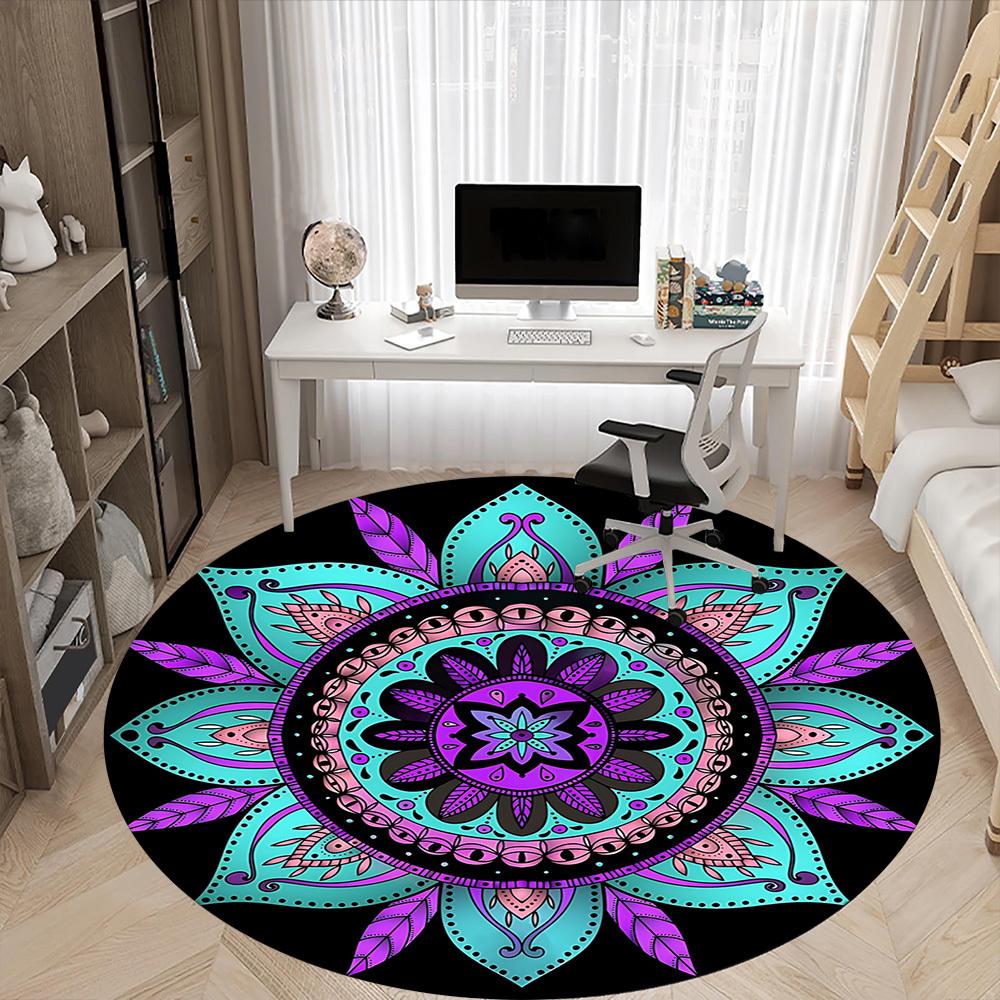 1pc Mandala Pattern Office Round Rug, Carpet for Office, Gaming, Lightweight Round Floor Mat Yy260208033