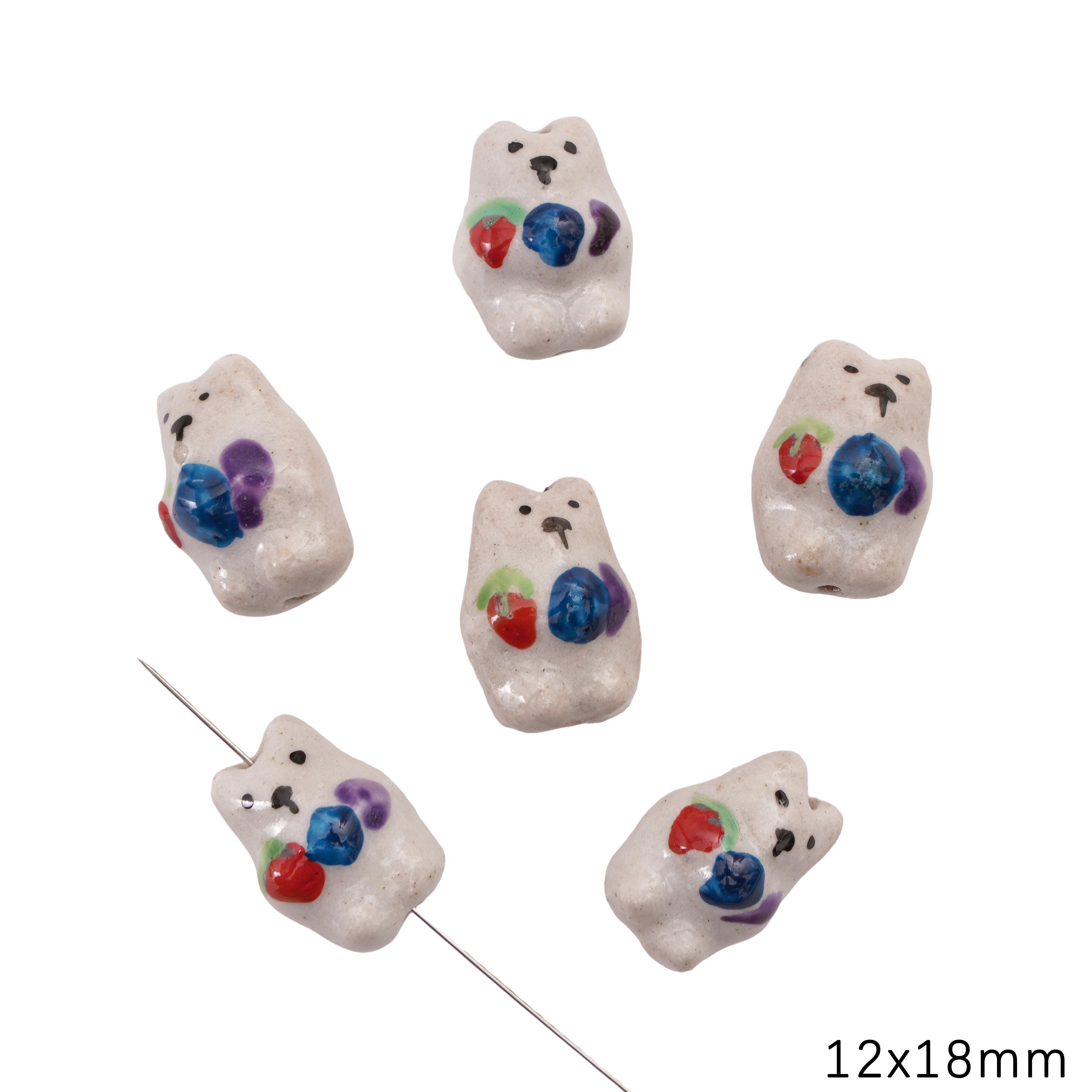 

Керамические расписанные вручную бусины для милых животных-подвесок для браслетов, ожерелий и ювелирных изделий своими руками Fruit bear-white