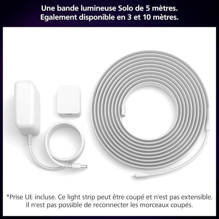 Ruban connecté - philips hue - solo lightstrip - 5 m - blanc - led intégrée