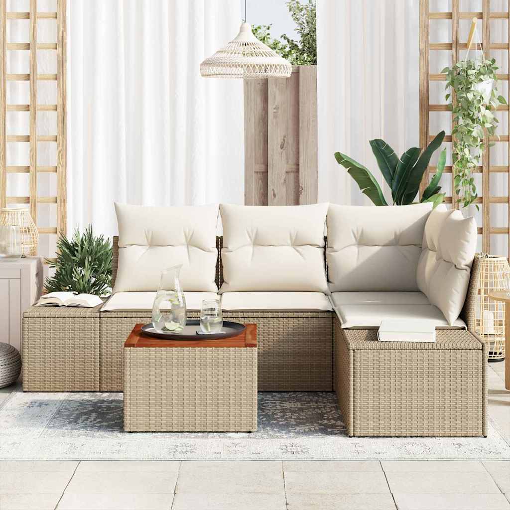 Garden Sofa Set with Storage 5 Pcs Beige and Cream Poly Rattan