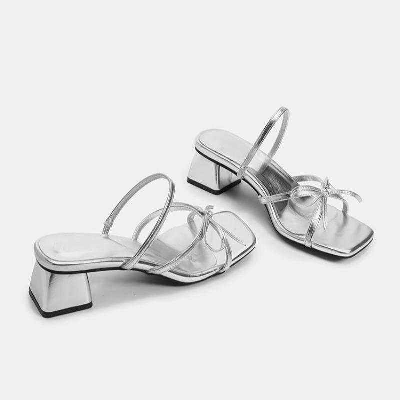 Fashion Fashion Square Slippers Women's Square Head Open Toe Thin Thin with Butterfly Knot Anti-slip Wear-resistant Heels