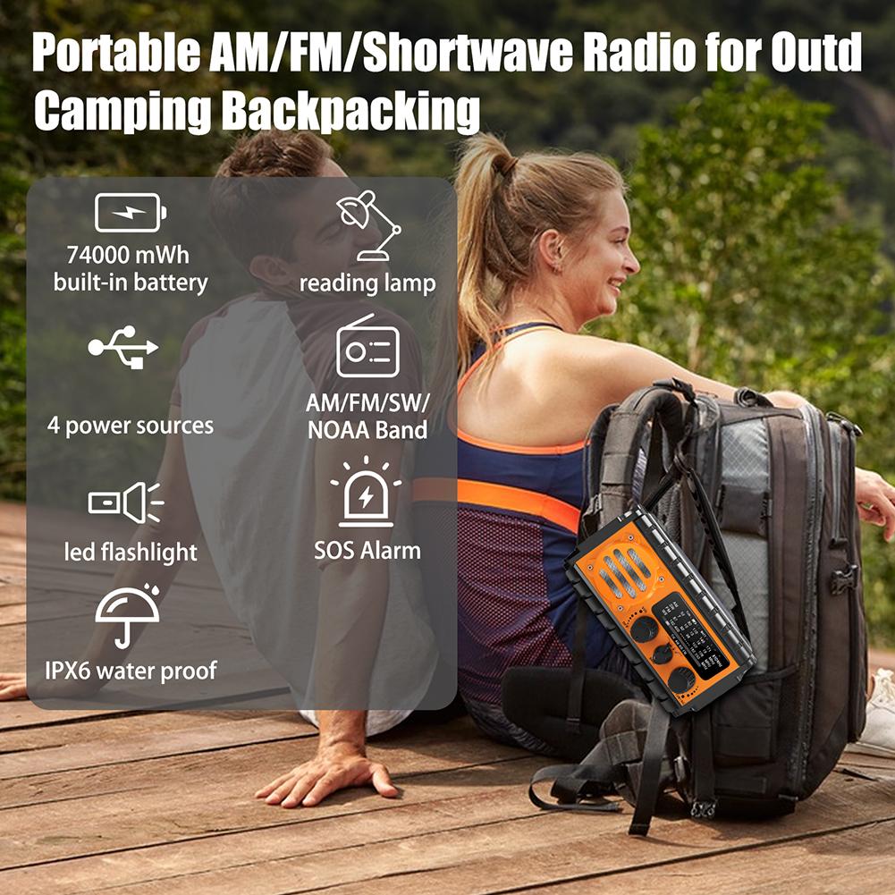 Hand Crank Emergency Radio 20000mAh Solar Radio SW/AM/FM Survival Radio with Flashlight Reading Lamp SOS Alarm