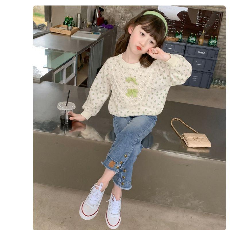 Girls' Hoodie, Little Girls' Spring Long Sleeved Floral Loose Children's Top