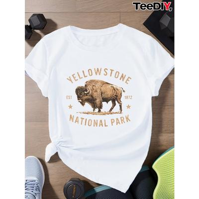 Europäische Größe YELLOWSTONE NATIONAL PARK Damen Übergröße Sport Kurzarm T-Shirt