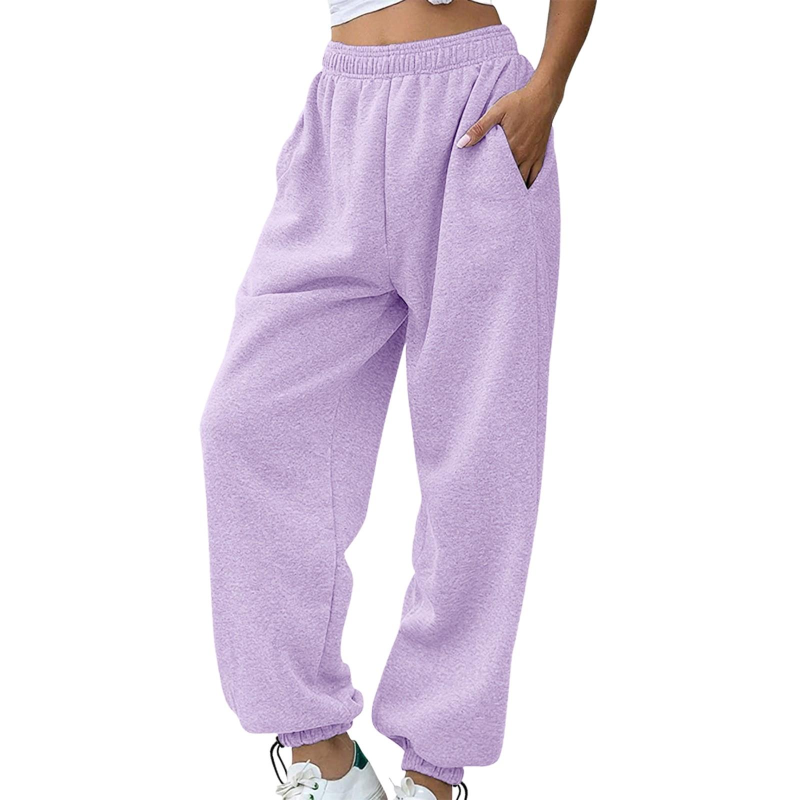 

Women s Fashionable Sports Sweatpants With Velvet Straps And Front And Rear Pockets M фіолетовий