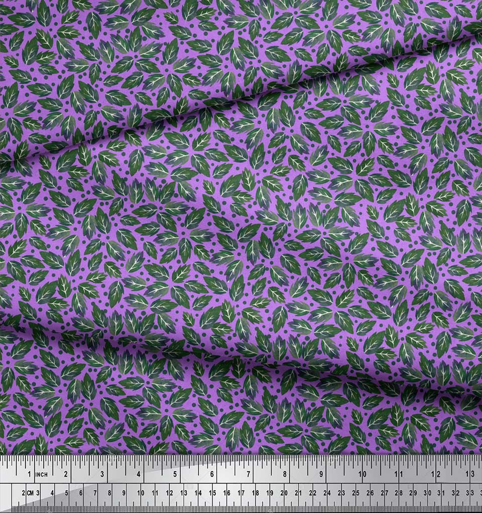 Soimoi Purple Poly Crepe Fabric Rose Leaves Print Fabric by the metre 42 Inch