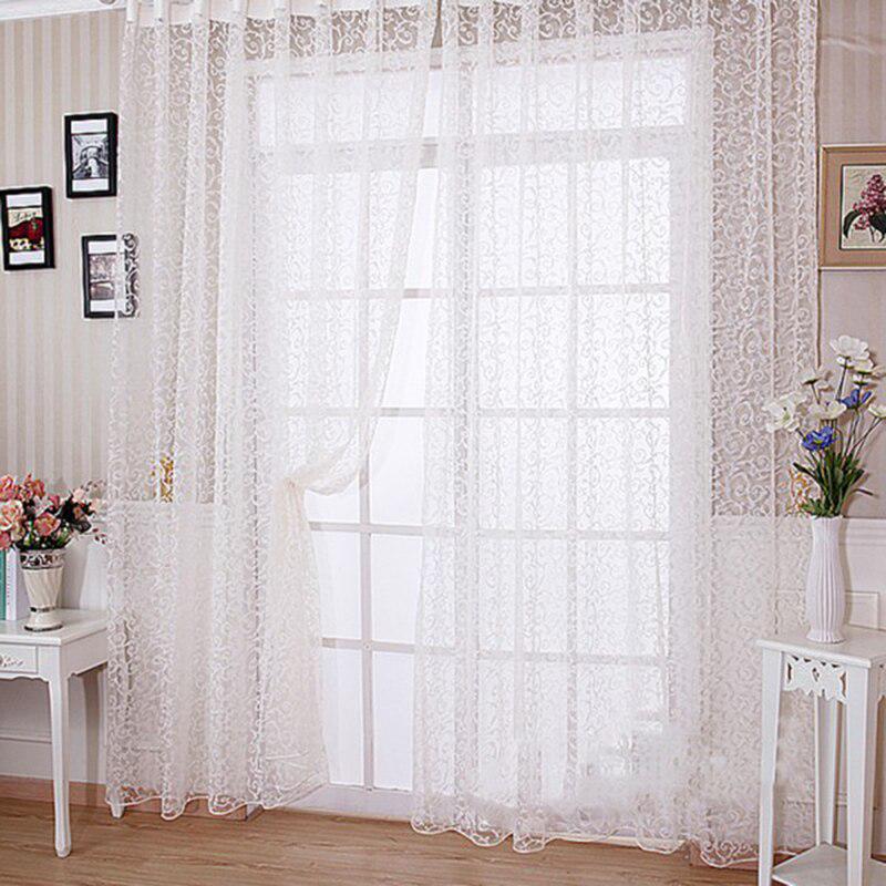 2Pcs Blumenmuster Blackout Fenster Vorhang Schatten Volant Voile Wohnzimmer