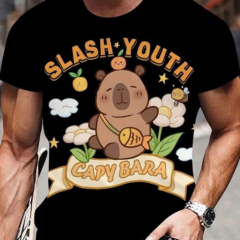 3D Print Funny Capybara Graphic T Shirt For Men Women Cute Animal Capybara T-Shirts Summer Casual Fashion Loose Kids Tees Tops