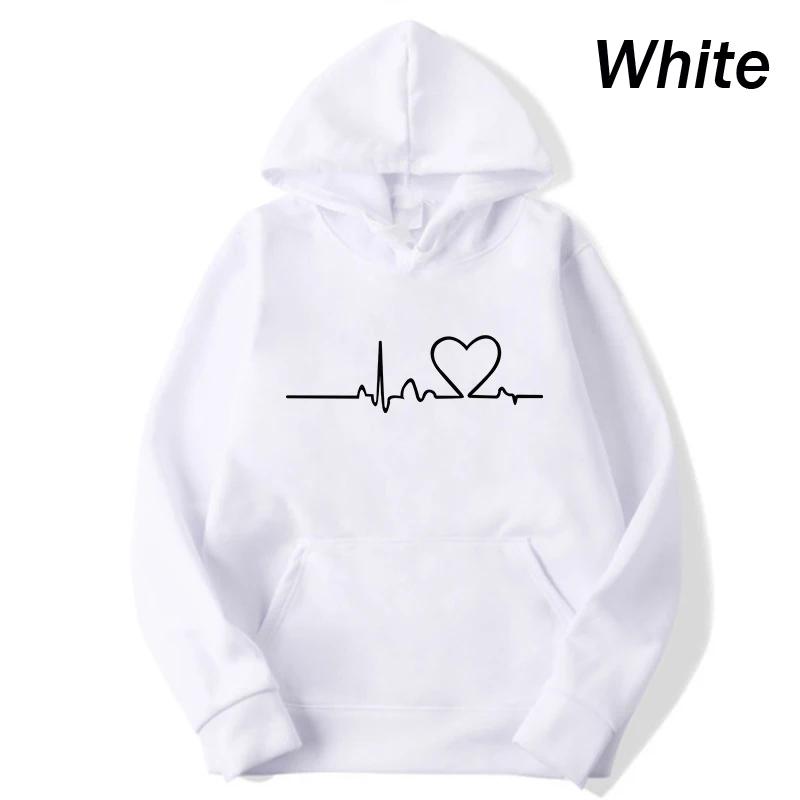 New Women's Casual Hoodie Autumn/winter Heartbeat Print Men's Loose Hoodie Couple Sweatshirt Women's Hoodie Top Streetwear