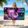 Axolotl Theme Quick Dry Beach Towel Custom Name Text Print Large Sand Resistant Towel Beach Vacation