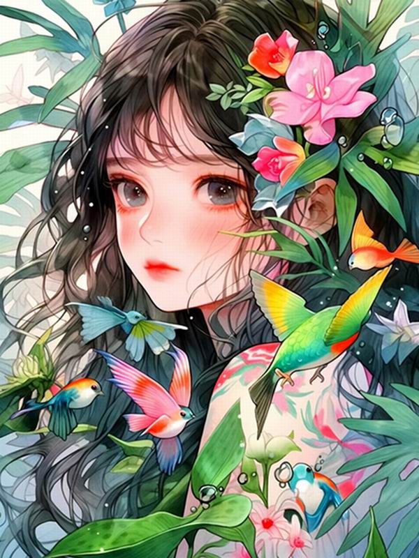 

Алмазная картина с изображением девушки из мультфильма, новые поступления, Diy, полная квадратная круглая дрель, стразы, вышивка, цветы и птицы, мозаика, наборы для вышивки крестом, декор стен Round drill 30x40cm