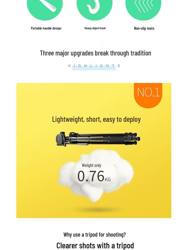 Hongtu WF Weibang 3520 DSLR Camera Tripod for Photography, Video, and Fishing Lighting