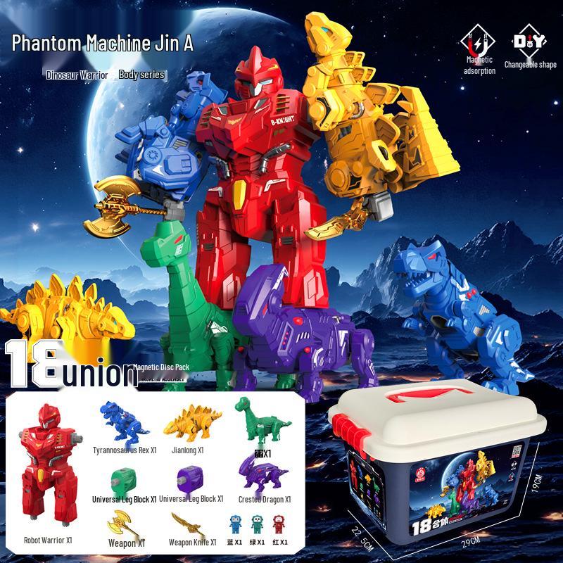 Aisqi Transforming Dinosaur Robot Warrior: 5-in-1 Magnetic Building Blocks Toy