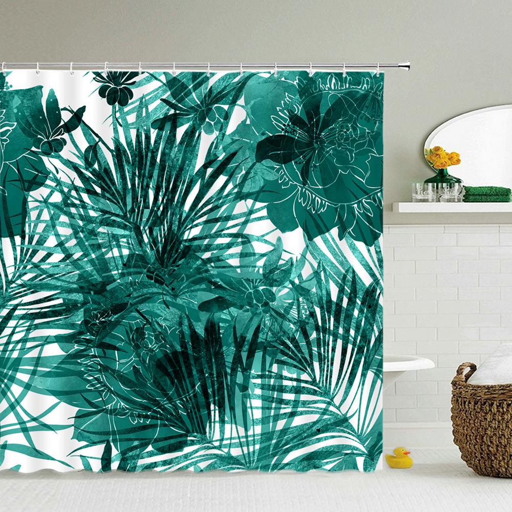Tropical Green Plants Leaves Printed 3D Bath Curtains Waterproof Polyester Washable Bathroom Shower Curtain Screen With Hooks