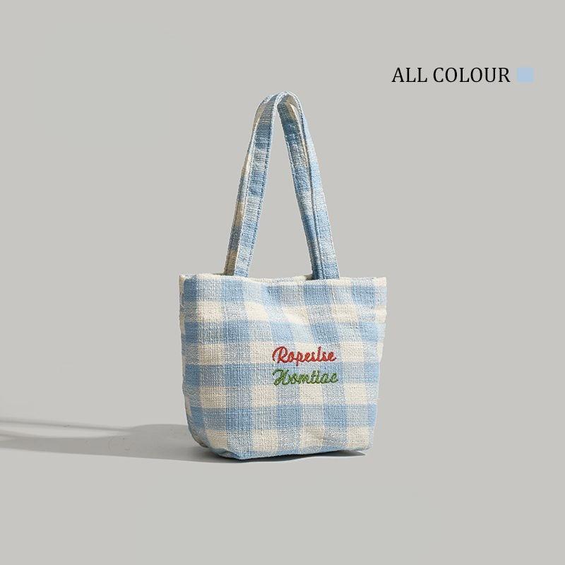 Large capacity daily commute extracurricular small fresh sweet lively versatile embroidered plaid shoulder messenger bag