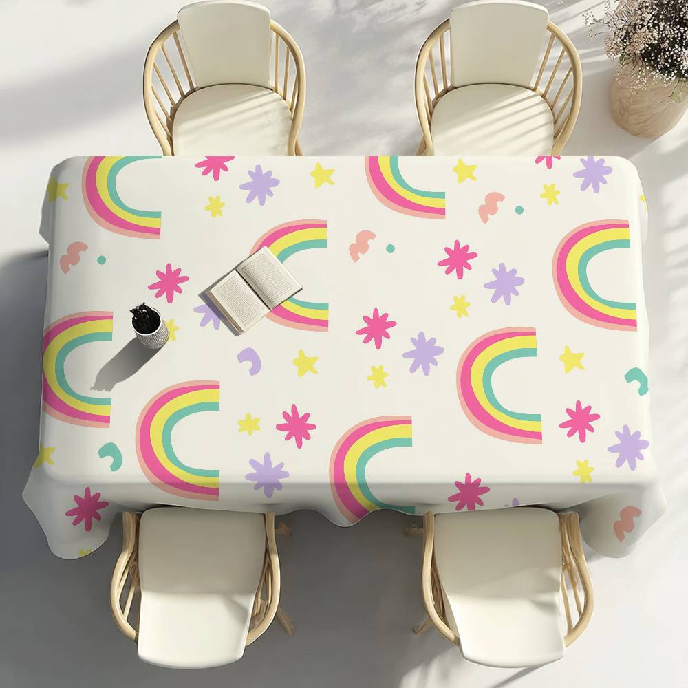 Lovely Rainbow Table Cloth Party Decor Dining Room Home Kitchen Patios Waterproof Stain-Proof Table Cloth