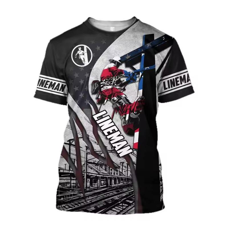 Fashion 3D Print T Shirt for Men Electrician Uniform Leisure O-neck Oversized T-shirt Vintage Hip Hop Harajuku Short Sleeve Tops