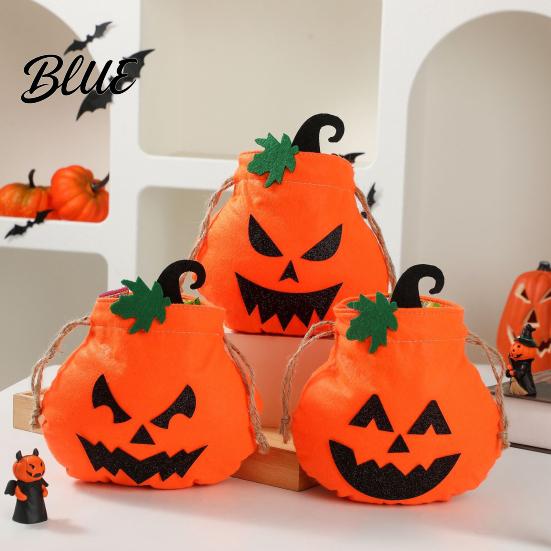 Pumpkin Candy Bag Halloween Drawstring for Kids Trick or Treat Bag Spooky Sack Reusable Non Woven Fabric Goodie Party Favors