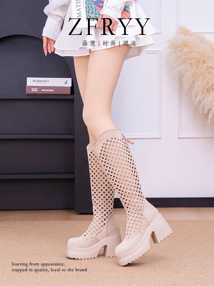 Summer Boots For Women Thin Breathable And Elevated Boots New Mesh Boots High-Heeled Boots No More Than Knee-High Hollow Boots