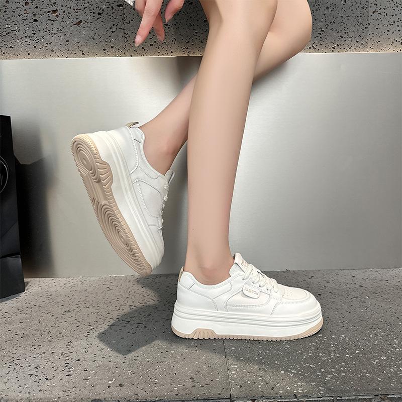 Leather Little White Shoes Women's Autumn New Student Board Shoes Women's Platform Lace-up Casual Shoes Women