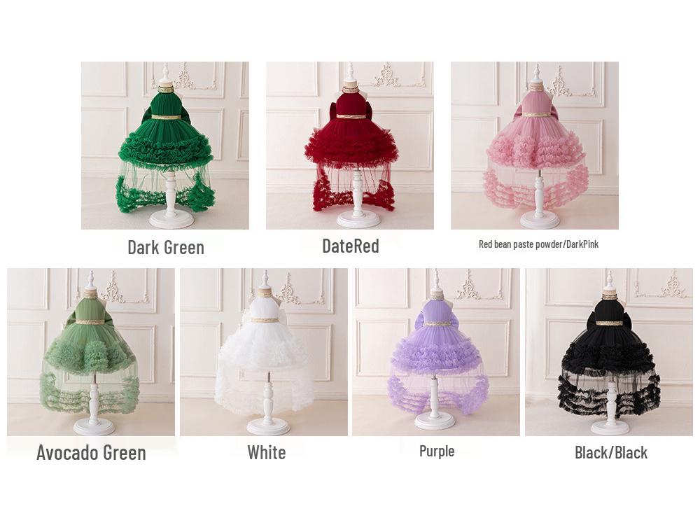 Princess Halter Mesh Evening Dress with Puffy Tiered Skirt for Children's Festival Party or Performance