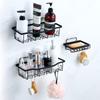 2Pcs/Set 6-Hook Punch-Free Carbon Steel Storage Basket Bathroom Draining Organization Rack
