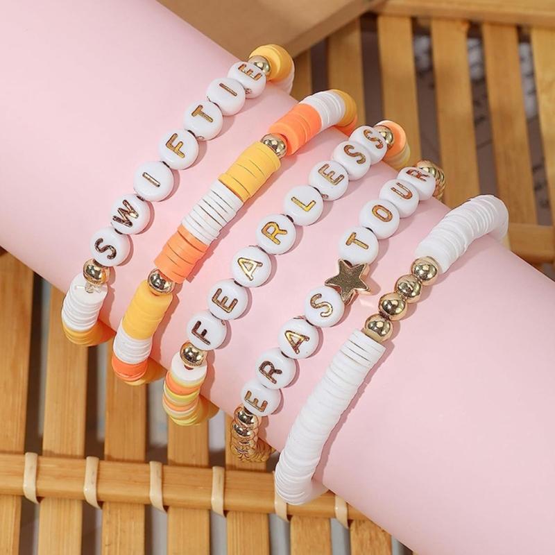 5Pcs/lot Multicolor Soft Clay Beads Bracelets Beaded Elastic Bangles Stackable