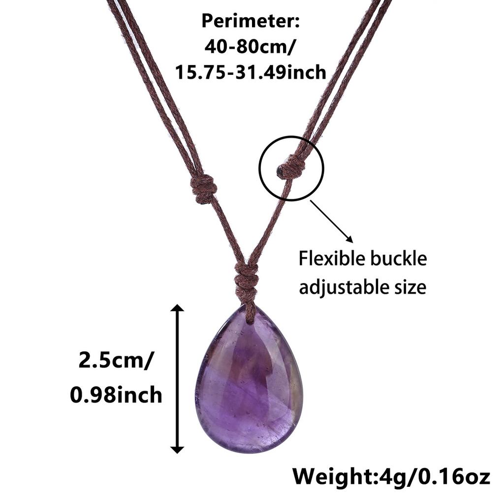 Natural crystal pendant, amethyst necklace, hand woven, water droplet jewelry