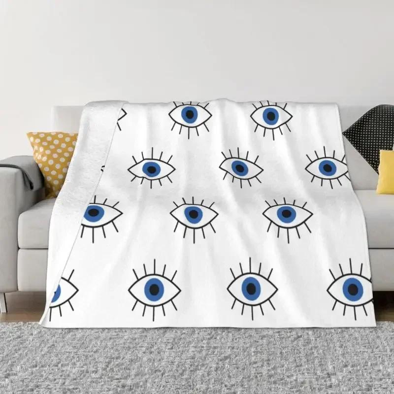 Mediterranean Blue And Gold Evil Eye Blanket Flannel Fleece Warm Hamsa Nazar Amulet Boho Throw Blankets for Home Bed Couch Quilt