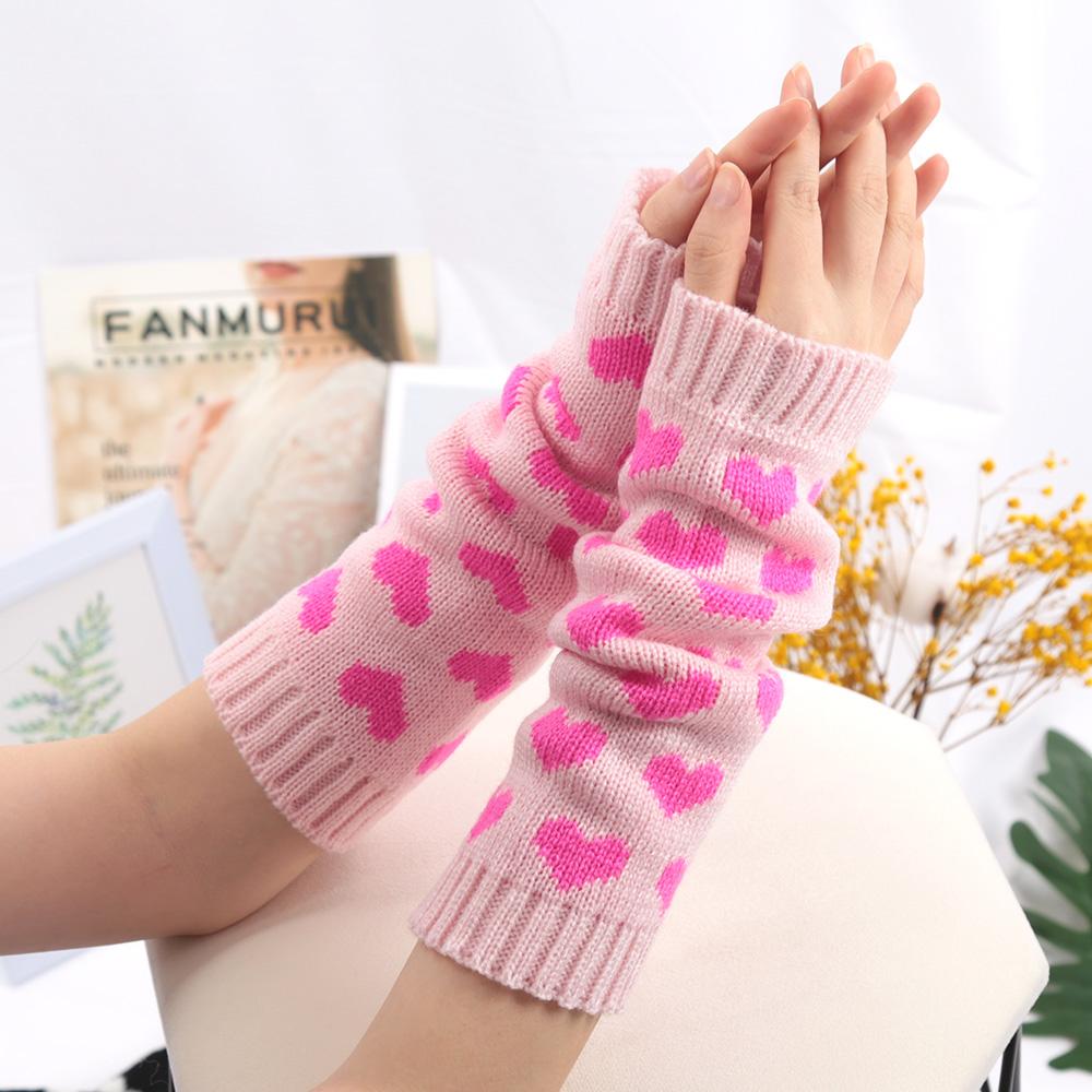 New Women Kawaii Lolita Arm Sleeve for Girl Arm Crochet Knitting Gothic Heart Warm Fingerless Warmer Autumn Winter Gloves