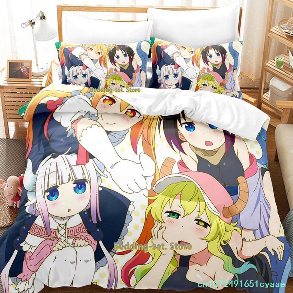 Miss Kobayashi's Dragon Maid Bedding Set Anime three-piece Set Adult Kid Bedroom Duvetcover Sets Kawaii Girls Conjunto De Cama