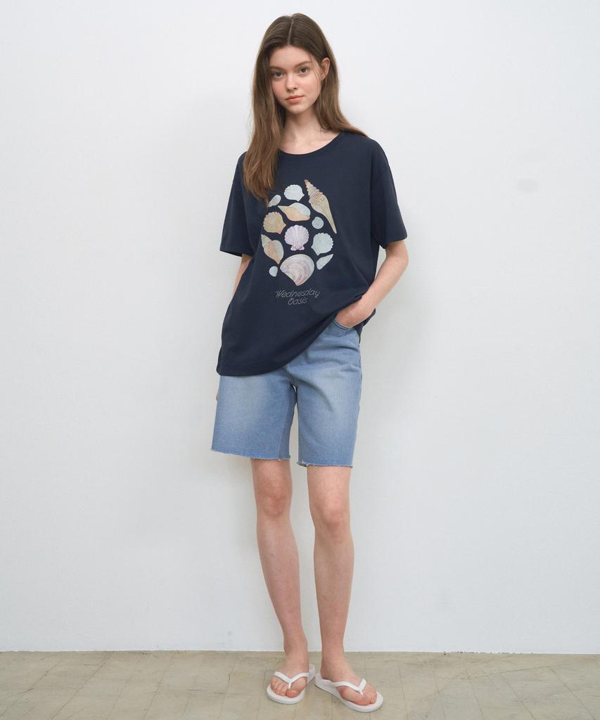 Wednesday Oasis For Woman Clam Short Sleeve T-Shirt_Navy(W25-Tp29)