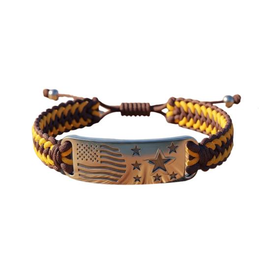 Patriotic American Flag Bracelet Engraved Metal Centerpiece Adjustable Knot Design Wristband Patriotic Accessory
