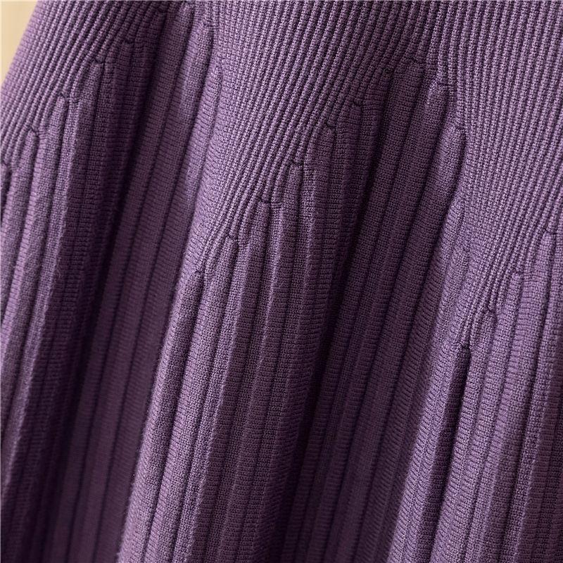 Hustý Teplý Dámský Pletený Svetr Sukně Vysoký Elastický Pas Áčkový Střih Módní Ležérní Dámské Dlouhé Sukně