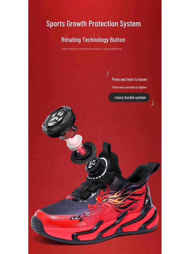 Jesień 2025 Czerwone Sportowe Buty Chłopięce z Obrotowym Zapięciem - Oddychające Buty do Biegania dla Dzieci