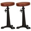 Bar Stools Set of 2 Brown Genuine Leather and Cast Iron