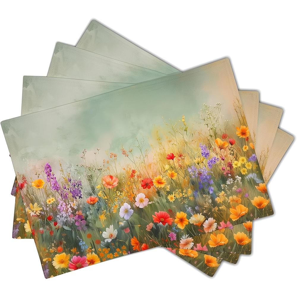4pcs Floral Placemats Set of 4 Spring Summer Wild Flower Washable Non-Slip Heat Resistant Place Mats 12x18 Inch Vintage Rustic T
