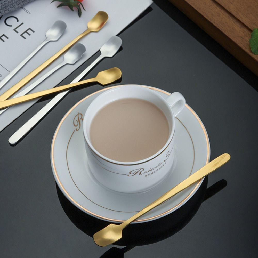 5pcs Silver/gold Coffee Stirring Spoons Long Handle Dessert Scoops Square Teaspoon Afternoon Tea