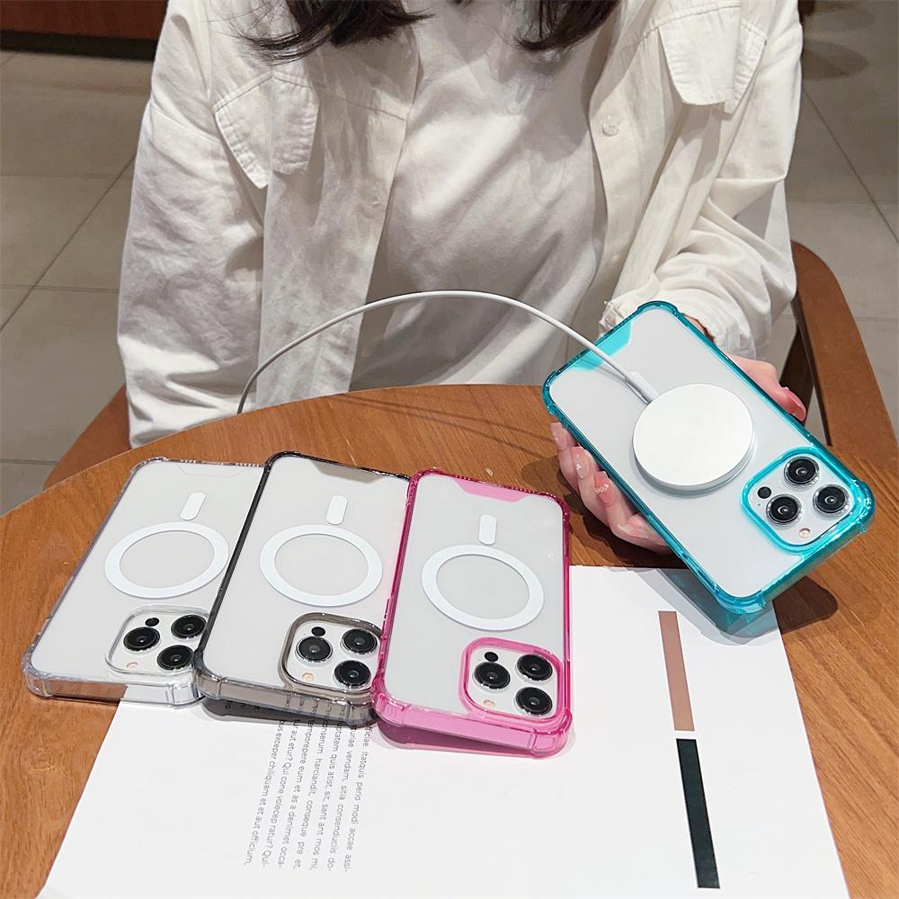 Luxury Magnetic Wireless Charge For Magsafe Case for iPhone 11 12 13 14 15 16 Pro Max Plus Transparent Shockproof Bumper Cover