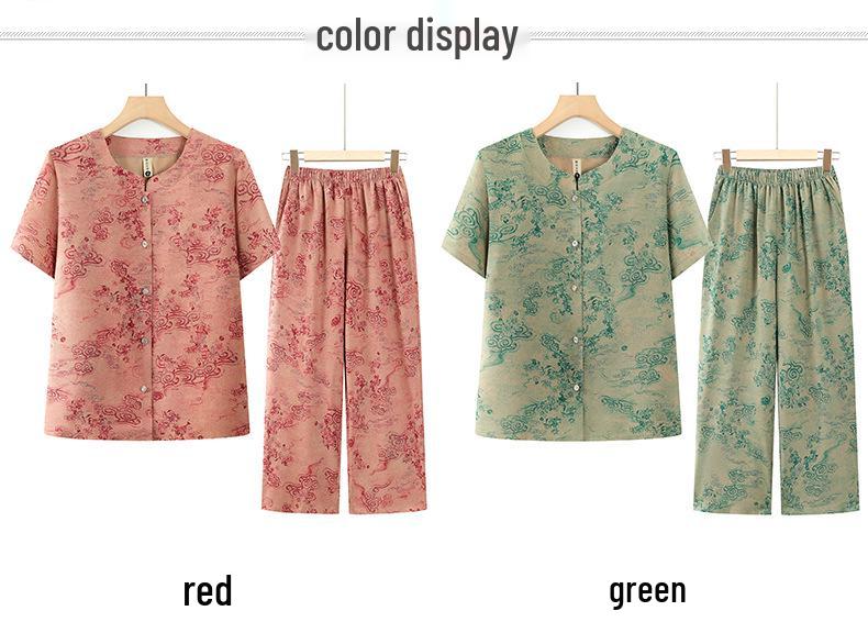Summer Plus-Size Two-Piece Stylish Set for Middle-Aged & Elderly Women with Short Sleeves