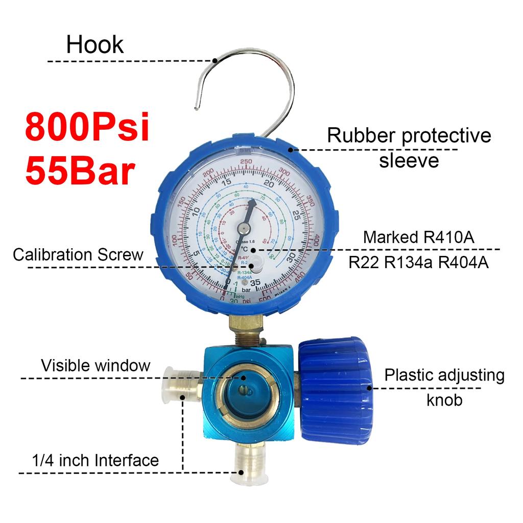 Air Condition Manifold Gauge with Sight Glass for R22/R410A/R134A/R404A High and Low Pressure A/C Refrigeration Tool