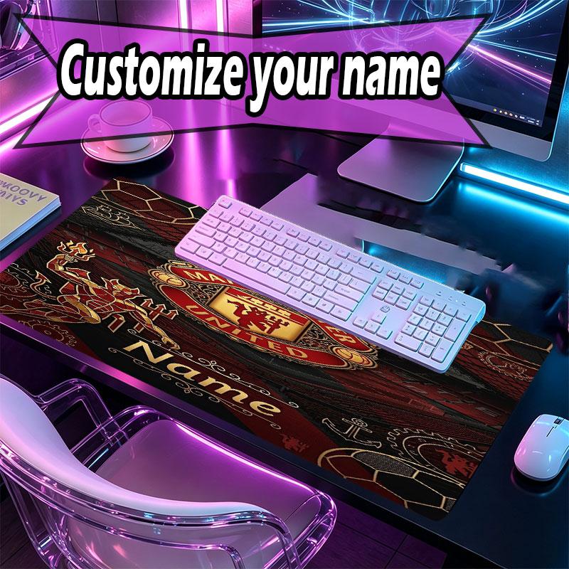 Custom Name Personalized Manchester United Pattern Mousepad, Laptop PC Desk Mat, Decorative Desk Mat for Home Keyboard Pad Gift