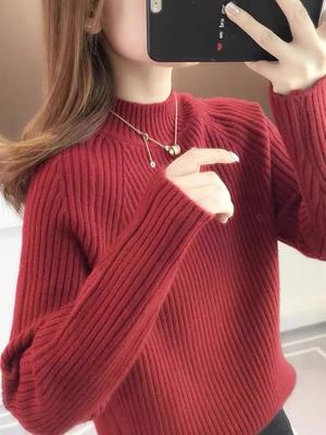 Maglione da donna con fondo a camicia Maglione da donna Autunno e inverno Tinta unita Maglione lavorato a maglia a maniche lunghe con scollo a V semi-alto