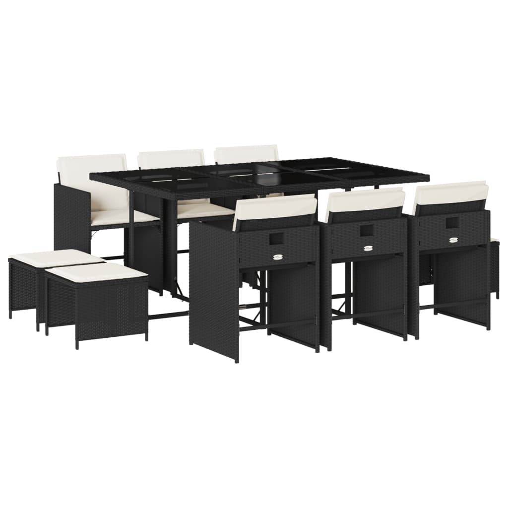 Vidaxl 11-Cz. Garden Furniture Set, With Cushions, Black PE Rattan