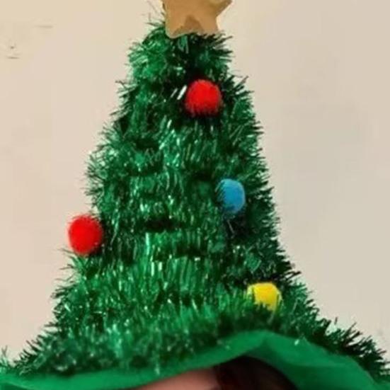Yousheng Weihnachtsbaumhut Weicher Weihnachtsmannhut Grün Goldenes Band Stern Tiara Feiertagsparty Kopfbedeckung Büro Weihnachtsfeier Hut
