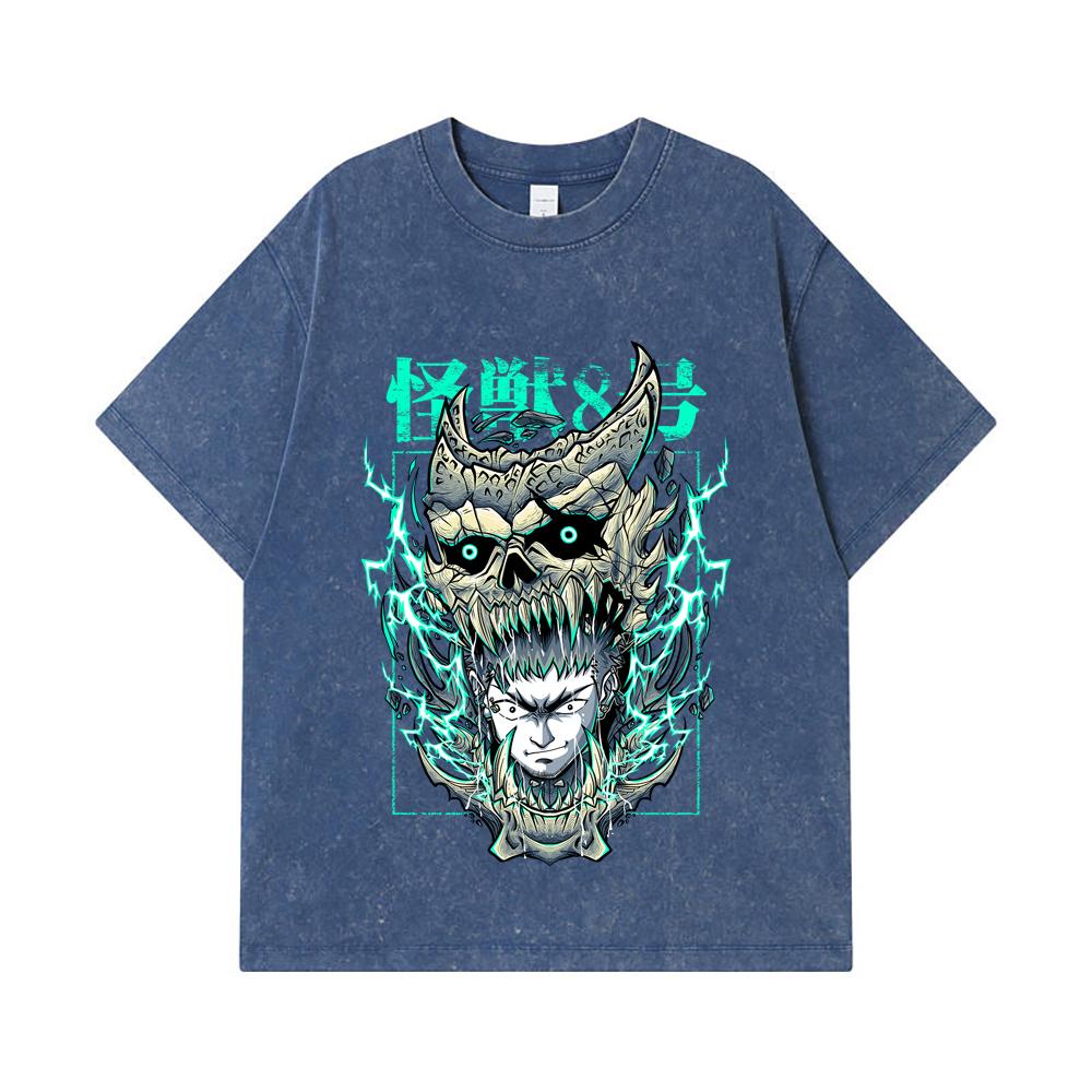 

275 GSM Washed T-shirts 100% Cotton Kaiju No 8 V19 Kafka Print Unisex Heavy Cotton T Shirt 2XL королівський синій колір