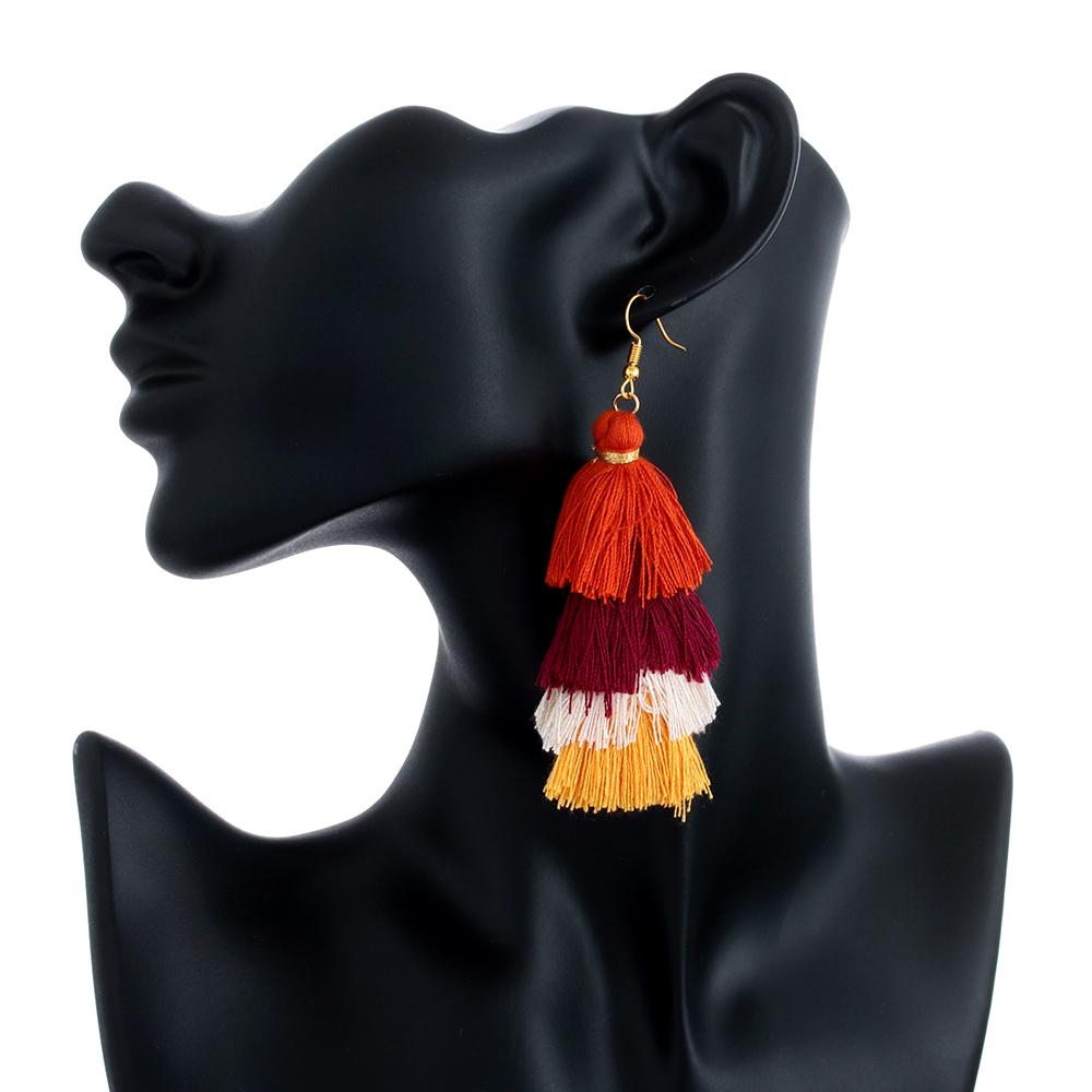 Fabric Ear Stud Boho Gradient Dangle Drop Earrings Bohemian Multilayer Drop Long Tassel Earrings