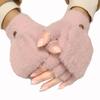 Solid Color Cute Plush Flip Gloves Half Finger Gloves Autumn Winter Gloves Korean Style Gloves