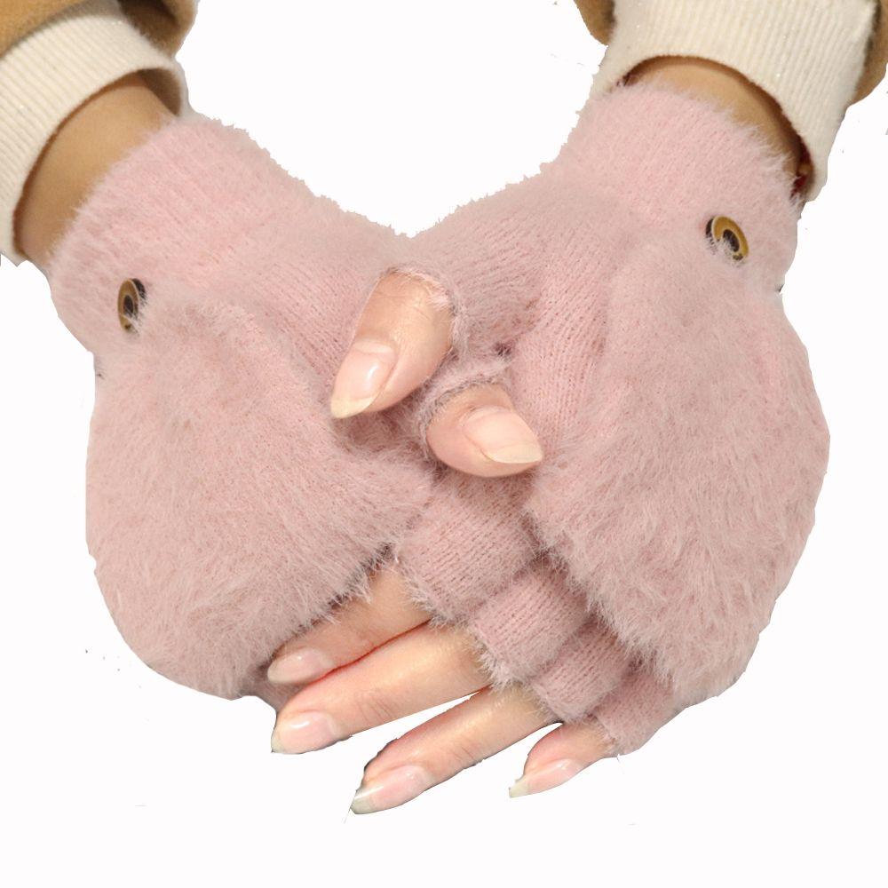 Solid Color Cute Plush Flip Gloves Half Finger Gloves Autumn Winter Gloves Korean Style Gloves